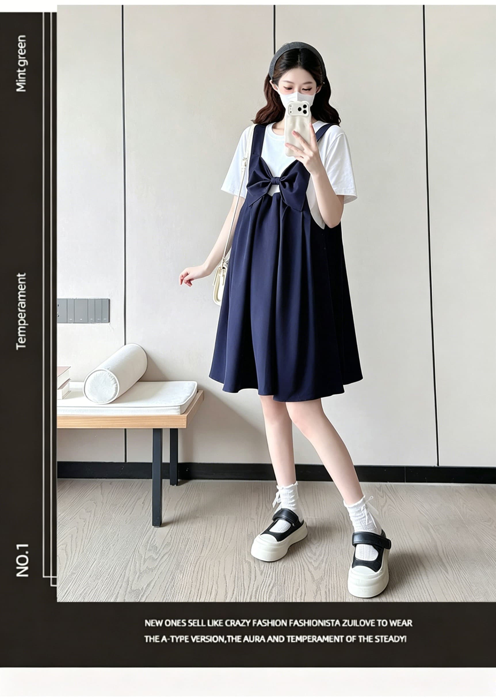 여름 반팔 임산부 드레스 여름 새로운 빅 사이즈 임신 전체 마침표 루즈핏 에디션 멜빵 스커트 새로운 상세 이미지 2