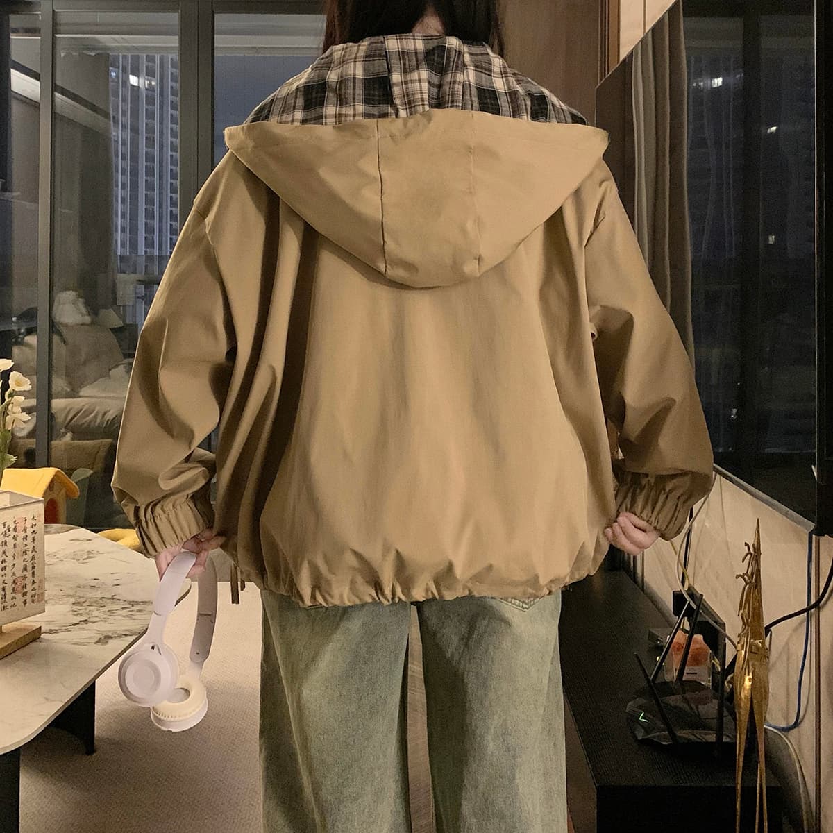 단색 재킷 새로운 캐주얼 학원 스타일 방수 맨위 패션 영 다용도 루즈핏 맨위 긴팔 여성 코트 이미지 5