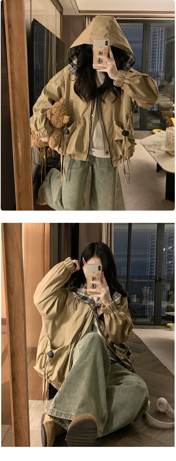 단색 재킷 새로운 캐주얼 학원 스타일 방수 맨위 패션 영 다용도 루즈핏 맨위 긴팔 여성 코트 상세 이미지 14