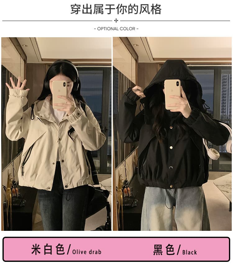 단색 재킷 패션 새로운 캐주얼 에디션 학원 스타일 레트로 방수 여성 코트 작은 키 다용도 맨위 상세 이미지 8