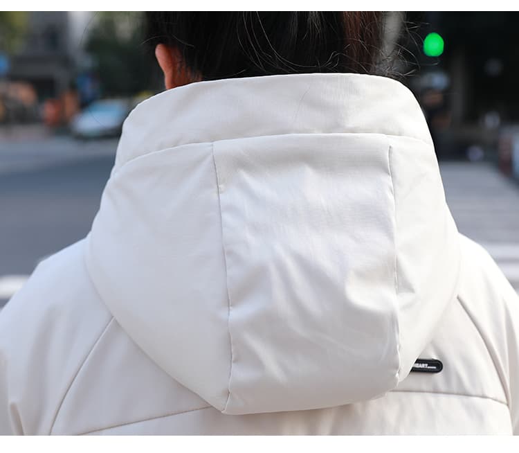가을 겨울철 면 옷 새로운 단색 후드 바람막이 털이 있고 두꺼운 재킷 중간 길이 보온 면 의류 여성 의류 상세 이미지 32