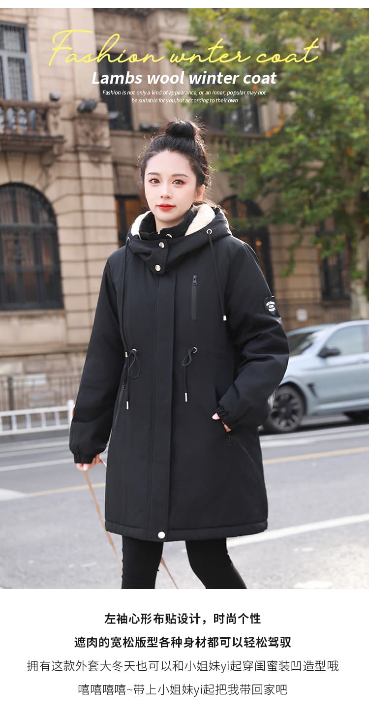 겨울 단색 면 옷 새로운 중간 길이 캐주얼 루즈핏 에디션 털이 있고 두꺼운 허리 수축 워크웨어 면 옷 면 의류 상세 이미지 3