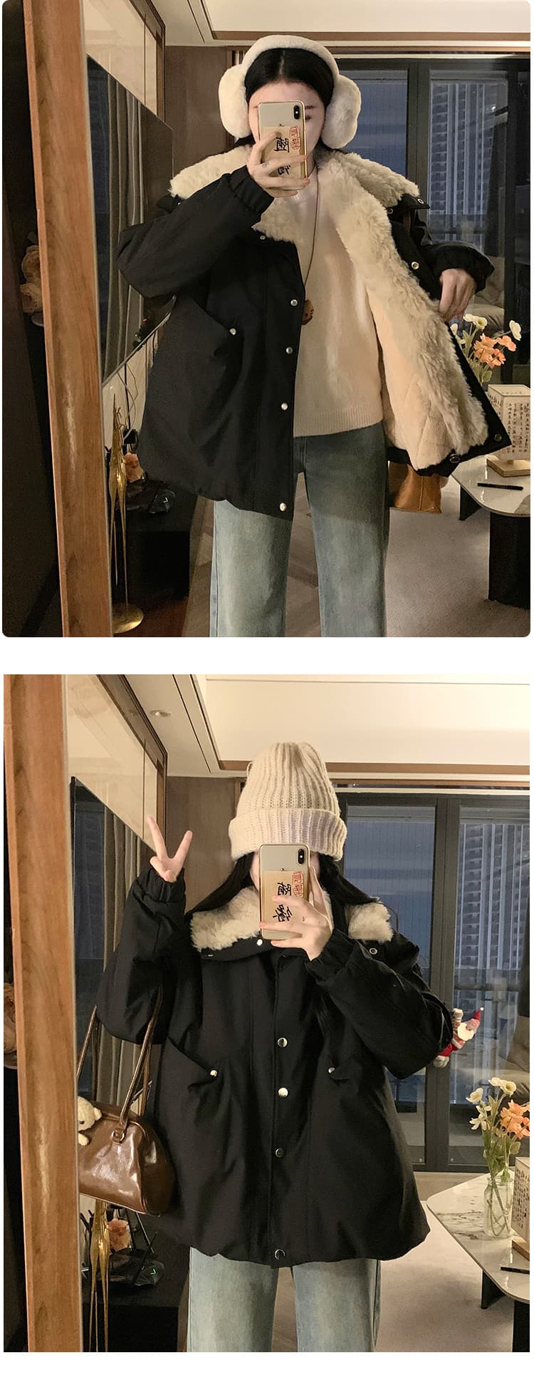 겨울 면 의류 새로운 단색 선택하지 마라. 작은 사람 개인 학원 스타일 레트로 섹션 털이 있고 두꺼운 양털 플리스 면 옷 여성 상세 이미지 15