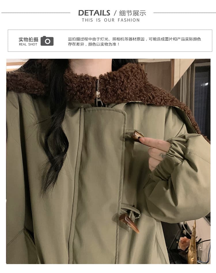 겨울 면 옷 새로운 단색 루즈핏 패션 양털 플리스 모피 칼라 후드 털이 있고 두꺼운 면 의류 여성 의류 재킷 상세 이미지 16