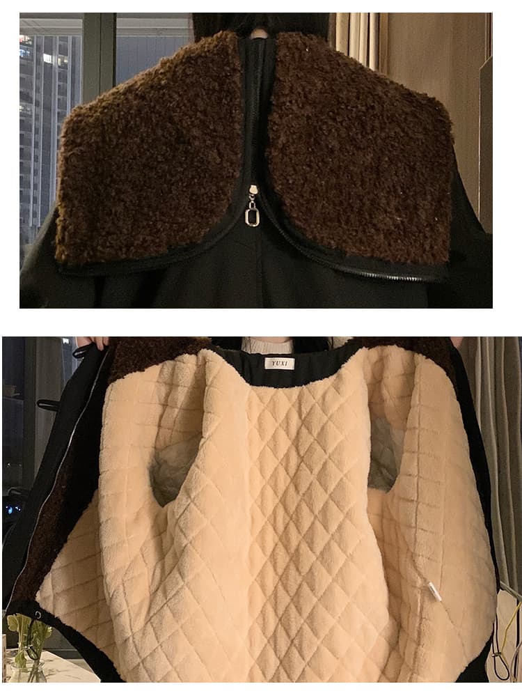 겨울 면 옷 새로운 단색 루즈핏 패션 양털 플리스 모피 칼라 후드 털이 있고 두꺼운 면 의류 여성 의류 재킷 상세 이미지 17