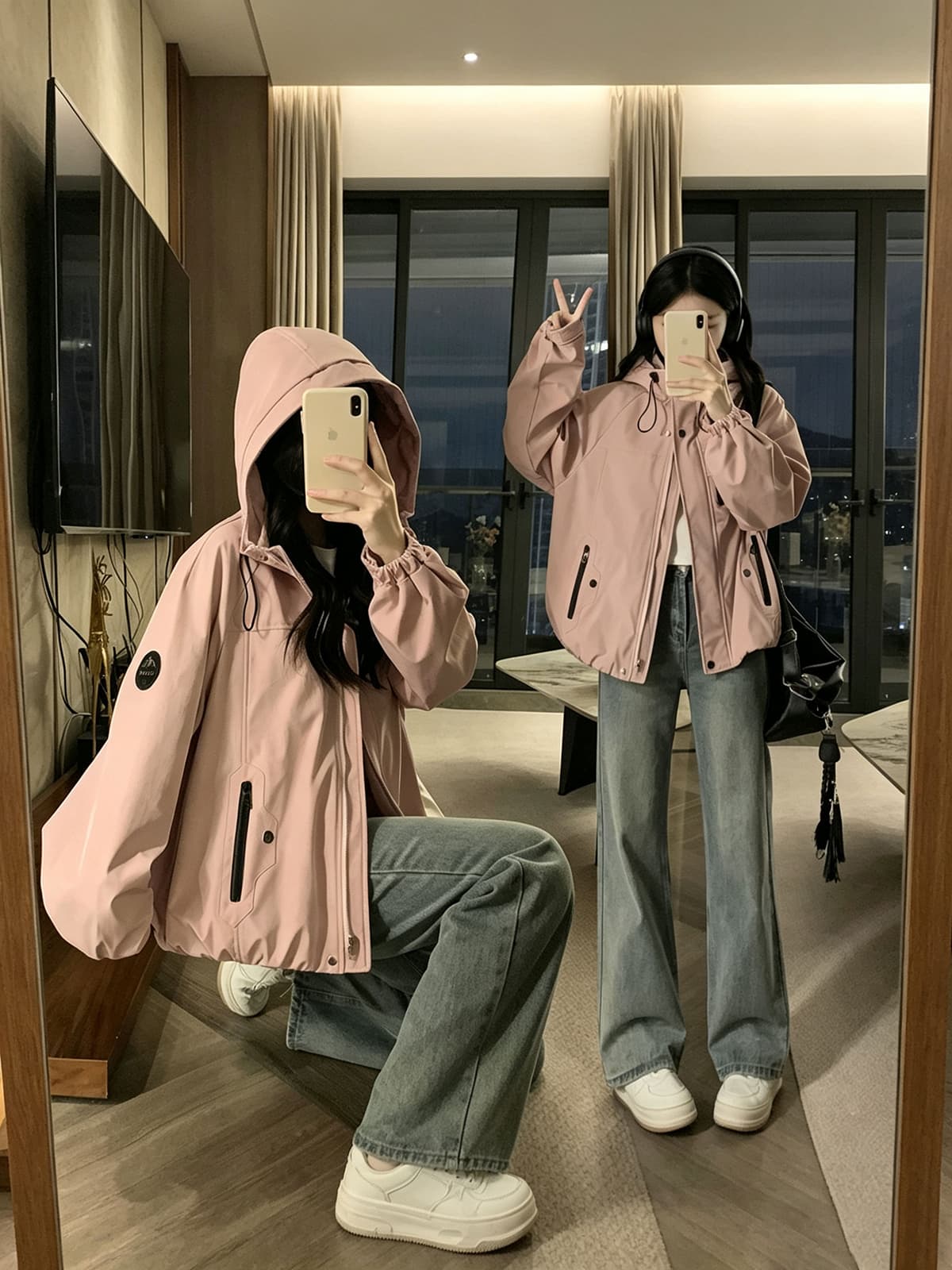 단색 재킷 새로운 패션 후드 학원 스타일 레트로 여성 코트 작은 키 맨위 루즈핏 방수 재킷 이미지 2
