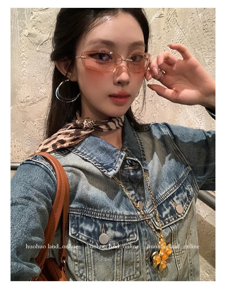 huohuo 차가운 바람의 소리 소녀 아메리칸 레트로 데님 재킷 스트레이트 팬츠 가을 세트 여성 2025 쇼트 스타일 재킷 상세 이미지 4