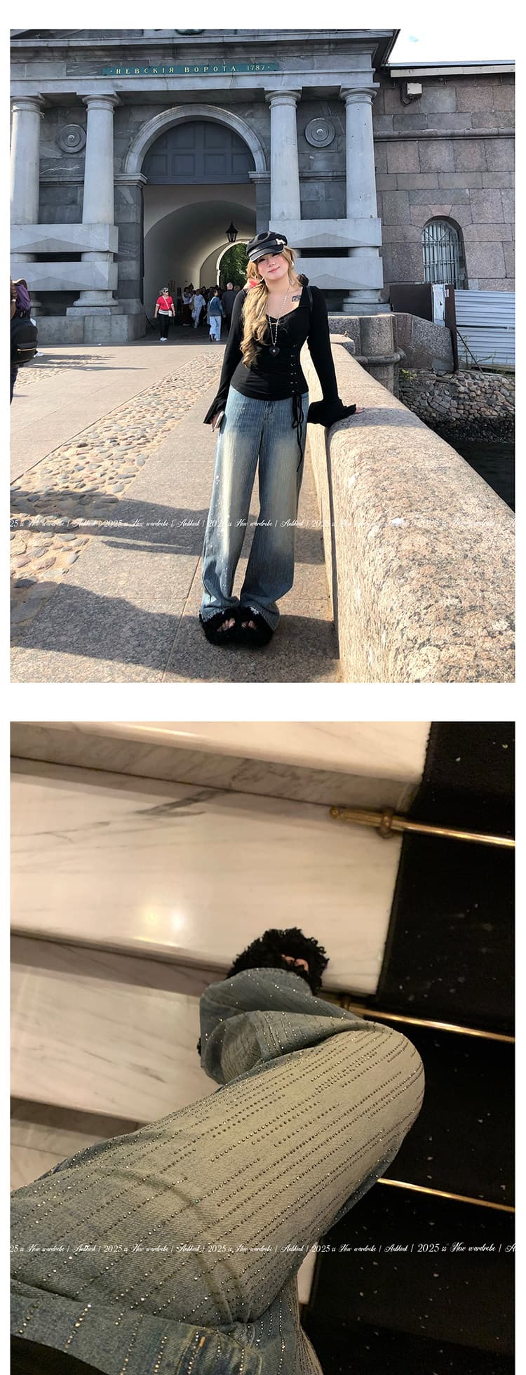 애니 아니요 화재 반 고흐 싱어 표지 넓적 다리 디스플레이 다리 길이 넓은 다리 청바지 여성 마이크로 지방 빅 사이즈 무거운 작업 핫픽스 청바지 상세 이미지 10