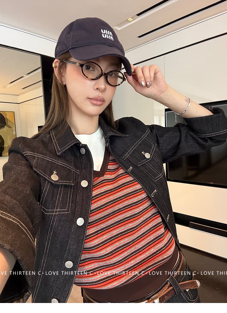 13c 3 3 20 점 켜기 새로운 레트로 단 닝 오래된 돈 명시적 스티치 원본 암소 재킷 반 스커트 스트레이트 팬츠 상세 이미지 13