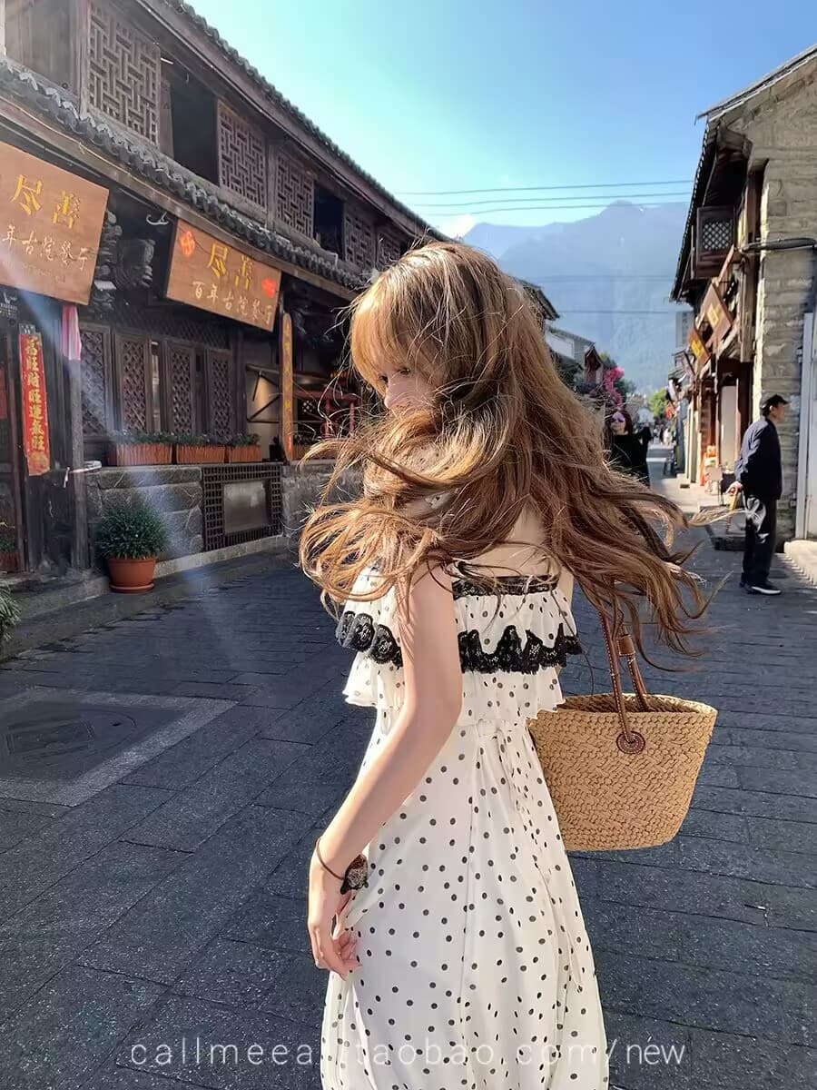 callmeear 파리 장미 레이스 조각 슬립 드레스 이른 봄 디자인 센스 드레스 휴가 치마 이미지 3