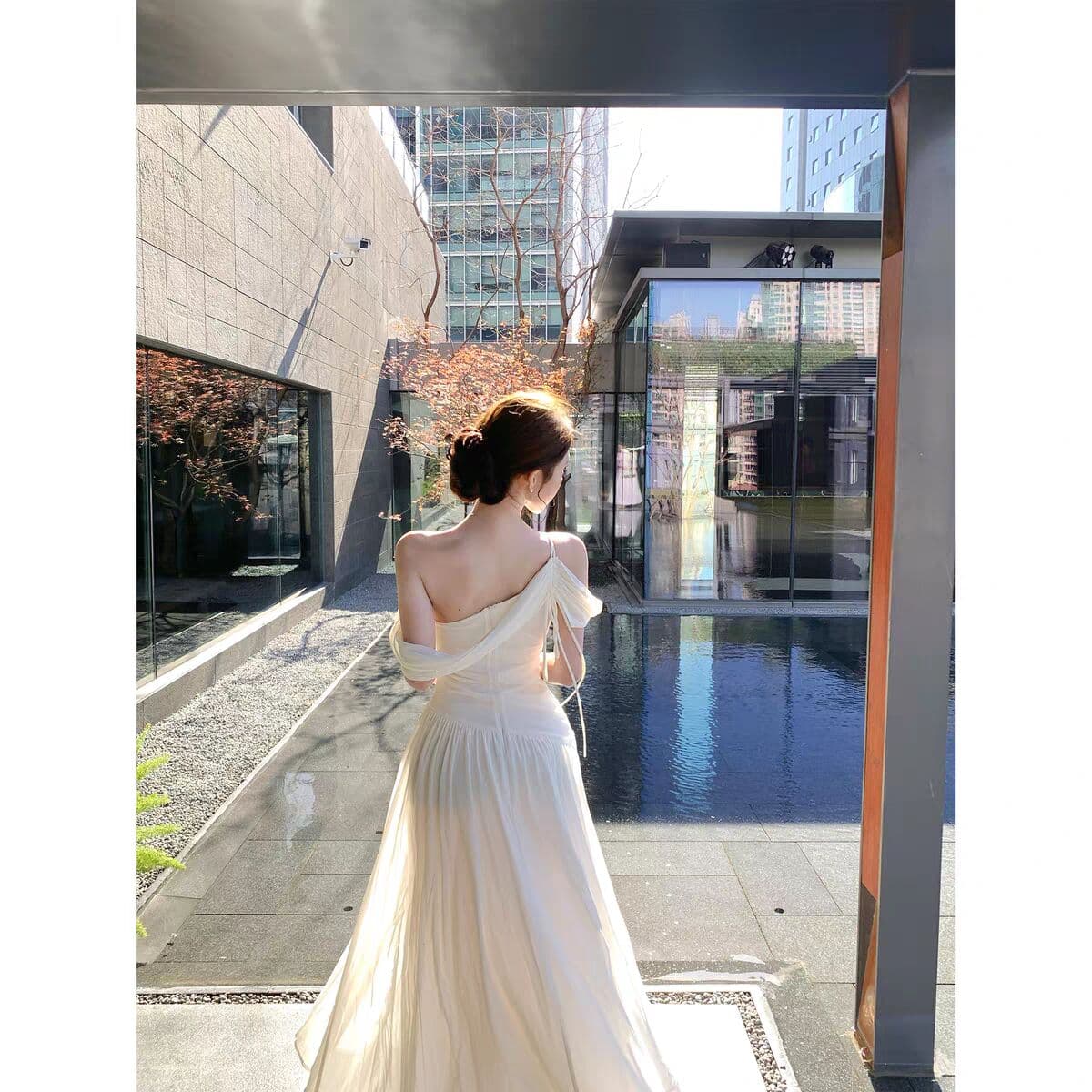 kubiliv1 20 일 켜기 새로운 감기 矜 우아한 프랑스식 품격 비스듬한 어깨 디자인 센스 롱 스커트 이미지 4