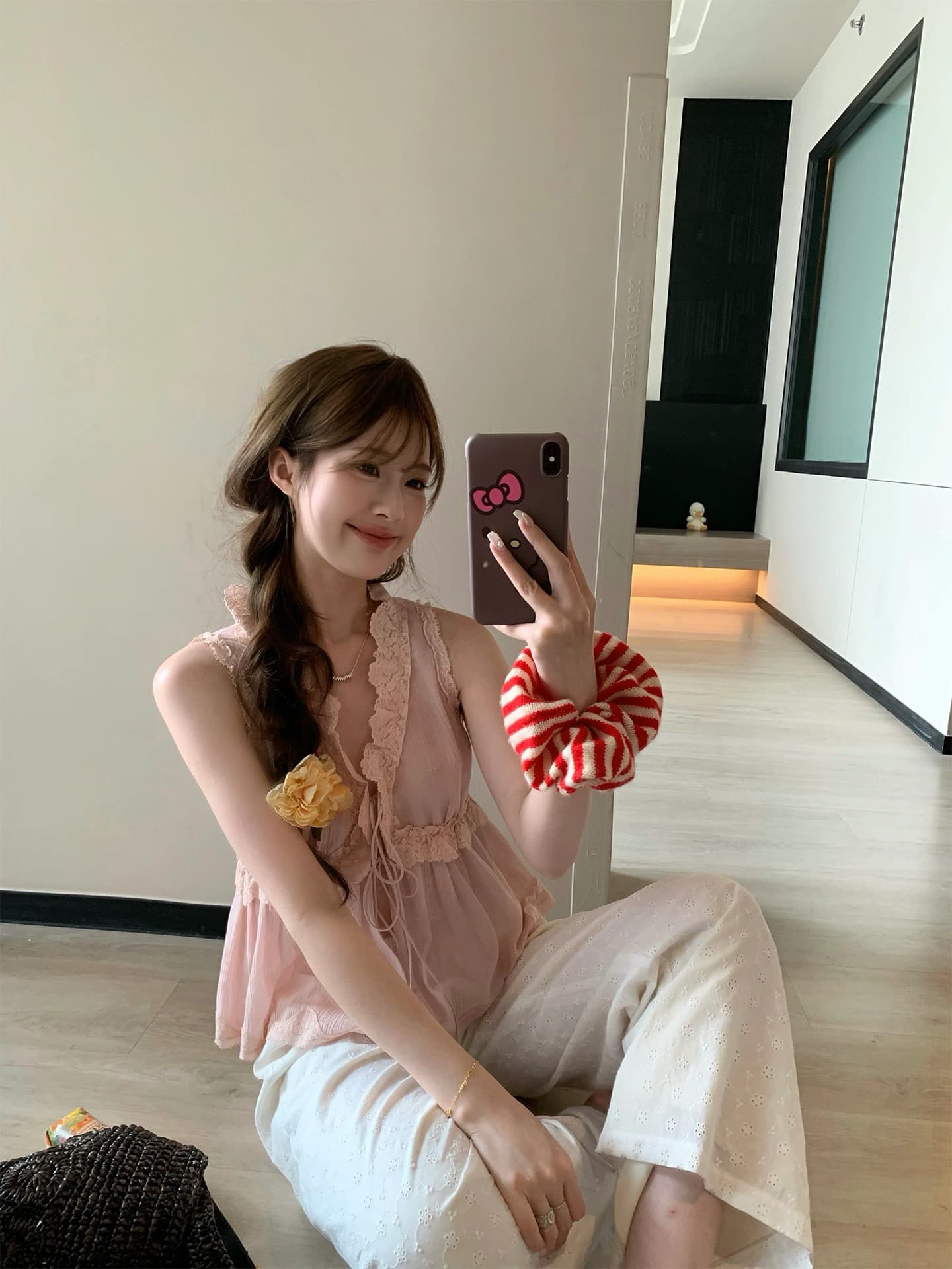 oyff 어디서? 어디서? 와라. 싱글 베를린 일몰 프랑스식 순수한 욕망 V넥 레이스 여성 셔츠 거품 소매 허리 수축 작은 셔츠 상세 이미지 2