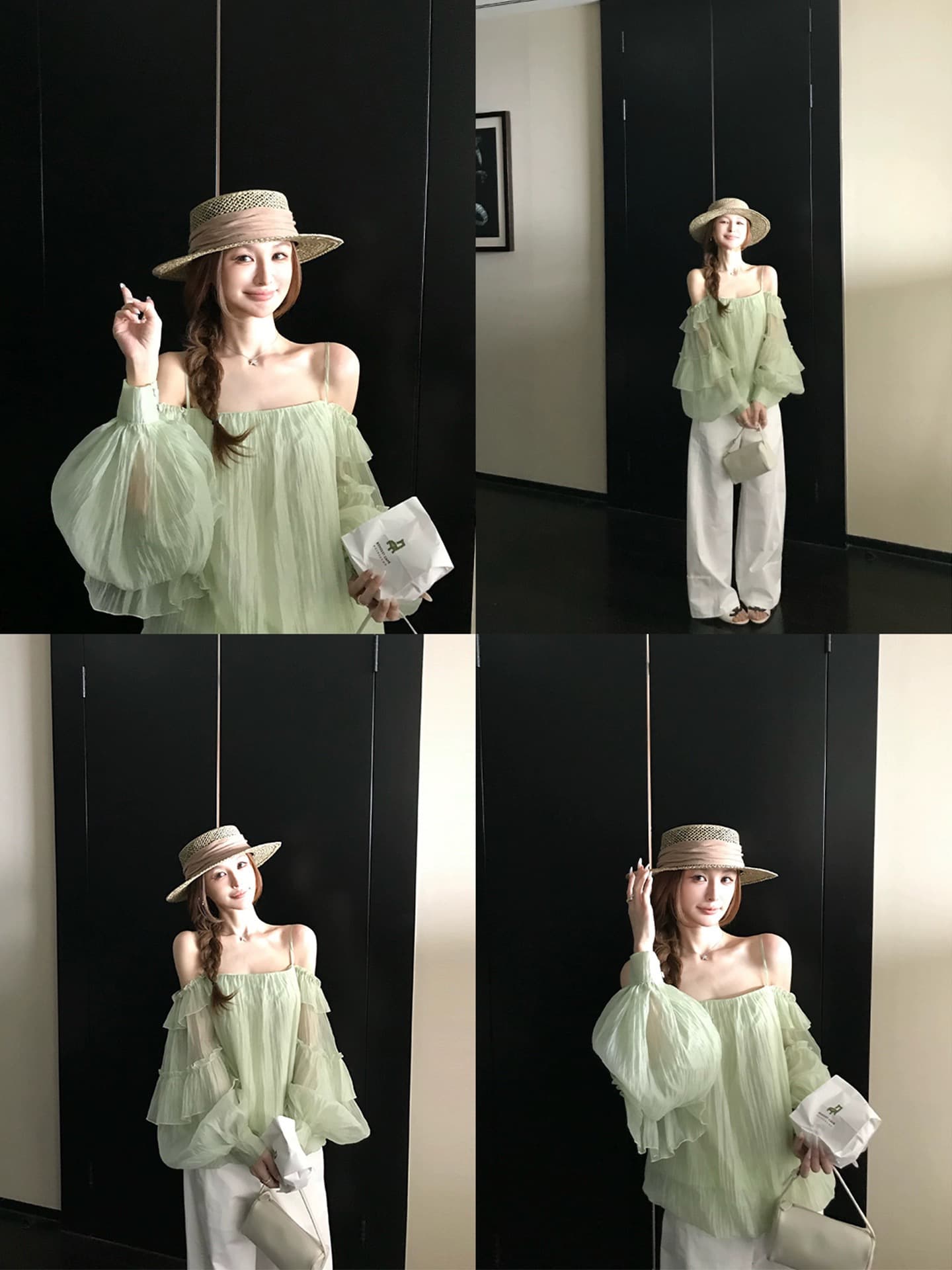 skk store 꿈 와일드 갤러리 감기 센스 프릴 꽃밭 슬립 쉬폰 긴팔 맨위 여름 얇은 스타일 이미지 4