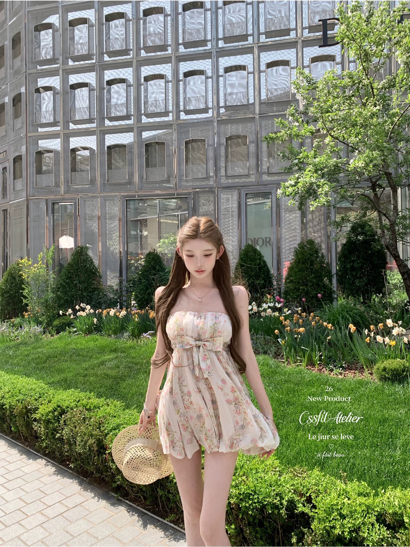늦게 우산 우산 26 ss 나비 있음 흔적 vintage 꽃무늬 슬립 튜브탑 드레스 달콤함 슬립 맨위