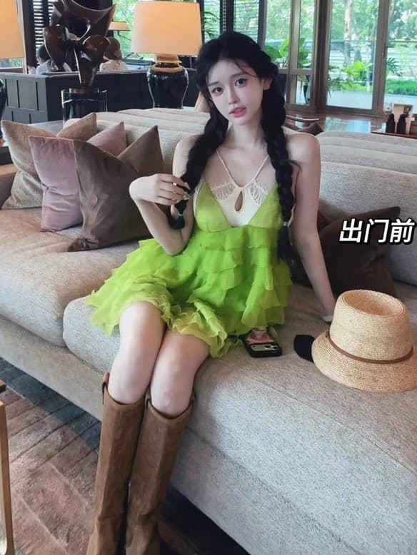 바다 소금 뮤 S 2026 여름 새로운 휴가 바람 달콤함 품격 슬립 여성 드레스 V넥 조끼 미니 스커트 이미지 4