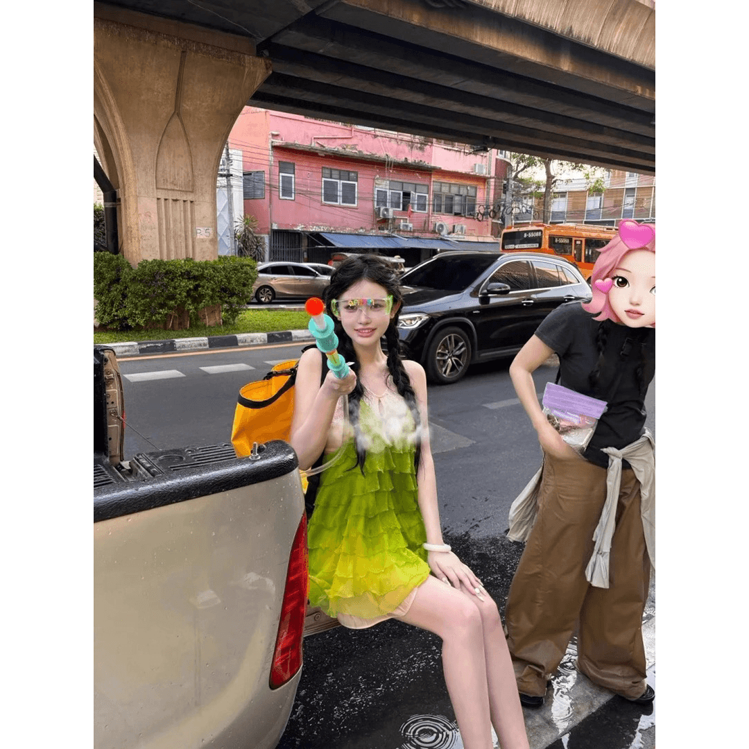바다 소금 뮤 S 2026 여름 새로운 휴가 바람 달콤함 품격 슬립 여성 드레스 V넥 조끼 미니 스커트 이미지 5