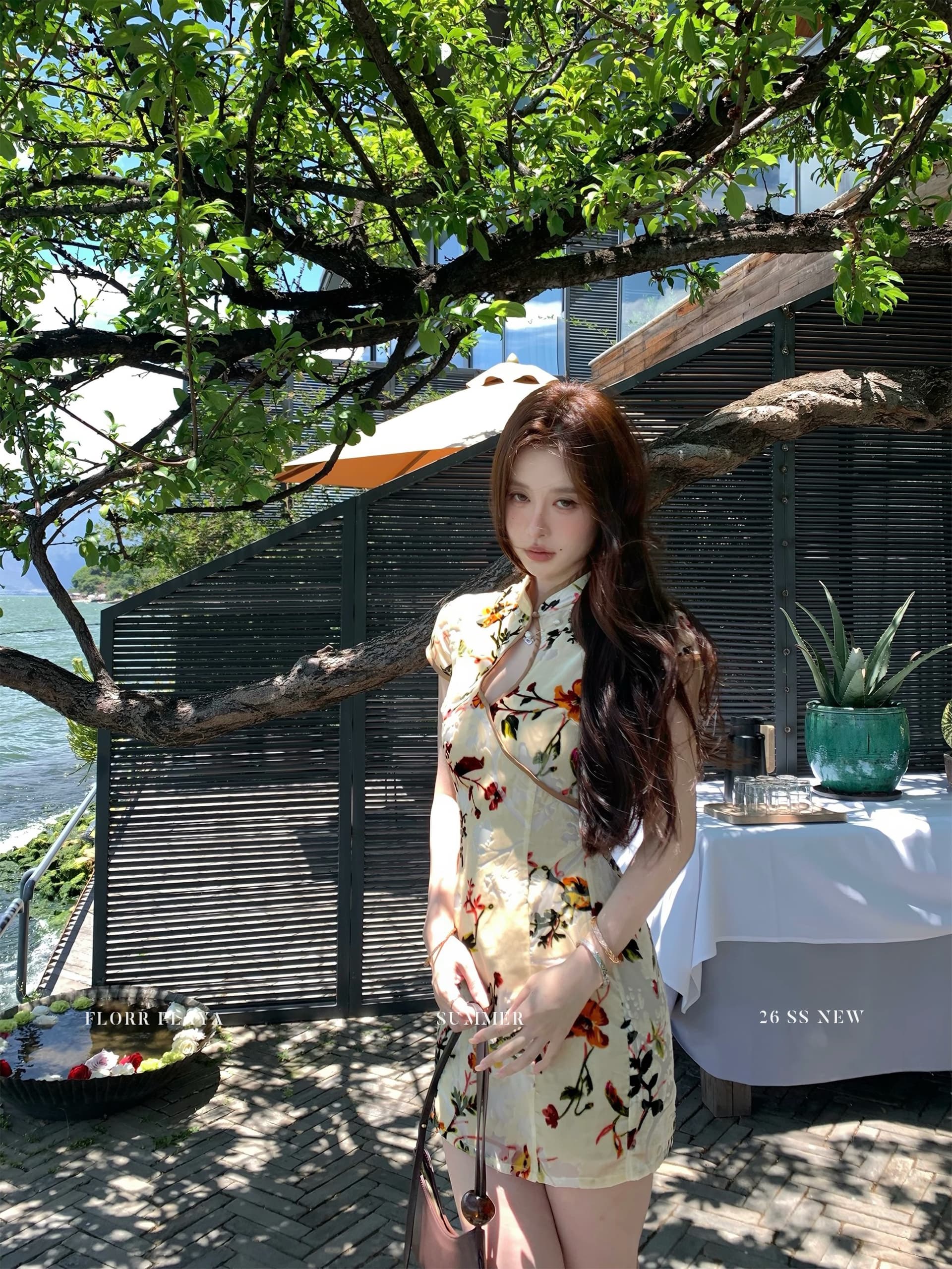 꽃 위안 뤄 쉔푸 검정색 벨벳 화상 꽃 몸매 가꾸기 짧은 치파오 여름 개선 새로운 중식 국풍 드레스 이미지 3