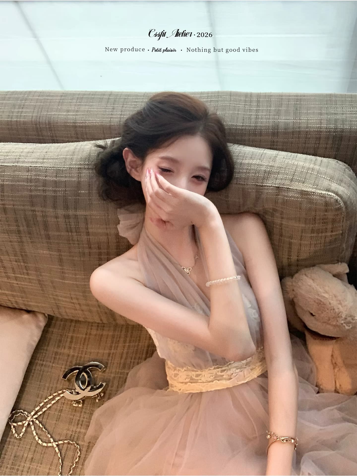 늦게 우산 우산 26 ss 황혼 등나무 nway 다양한 착용 법 라벤더 보라색 레이스 행침 목 드레스 거즈 스커트 이미지 4