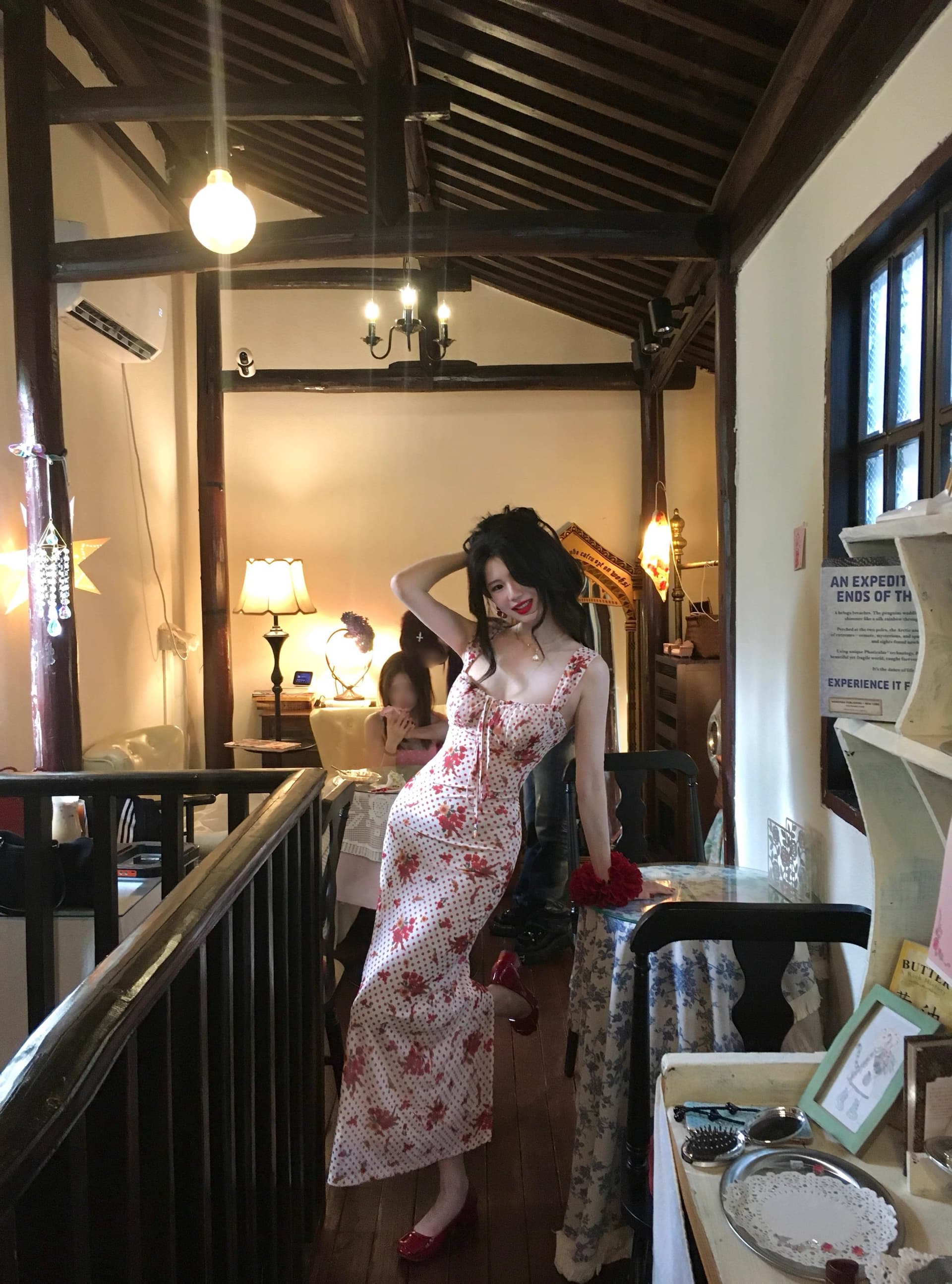 flower yuan6.30 늦게 8 프랑스식 꽃무늬 여성 드레스 여름 신축성 망사 허리 수축 슬립 드레스 이미지 4