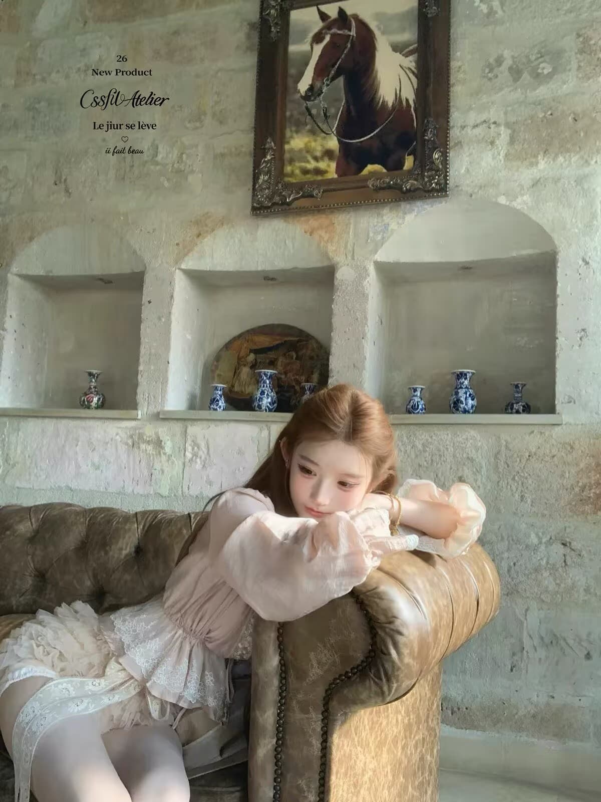 늦게 우산 우산 26 ss 바람 종소리 다른 병원 페이크 레이어드 자수 레이스업 오픈 가디건 맨위 레이스 벨트 케이크 반바지 이미지 3