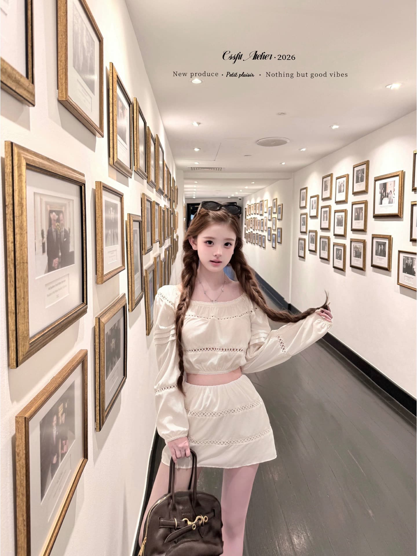 늦게 우산 우산 26 ss 백조 연습곡 miu 부서 홀로우 아웃 자수 홀로우 아웃 화이트 맨위 반 스커트 면 센스 세트 이미지 4