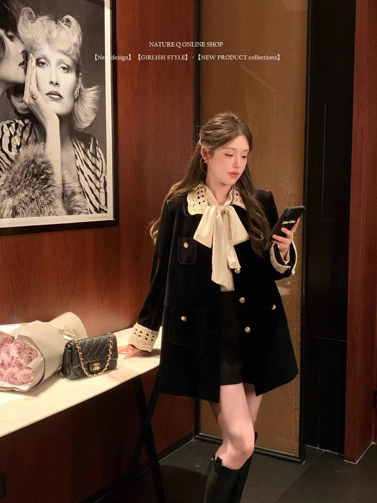 양 작은 볼륨 miu 부서 레트로 폴로 칼라 중간 길이 스웨이드 벨벳 재킷 워크웨어 바람막이 여성 아름다움 라드. 착용 가져 가라. 이미지 2