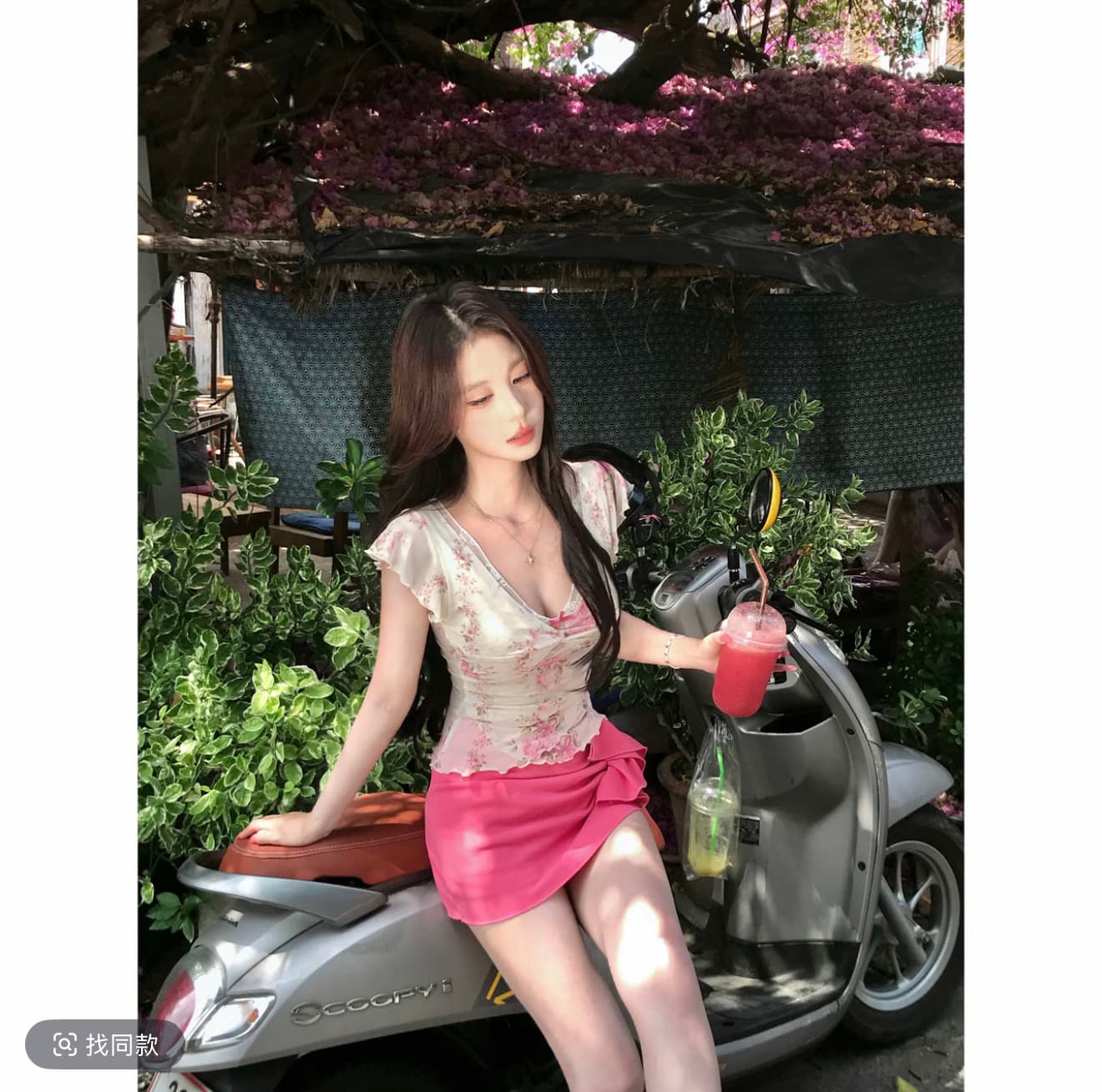 mejiu 꿀 나인 얕은 쇼어 책 제인 레이스 V넥 날다 소매 꽃무늬 반팔 여름 달콤함 핫걸 순수한 욕망 센스 이미지 2