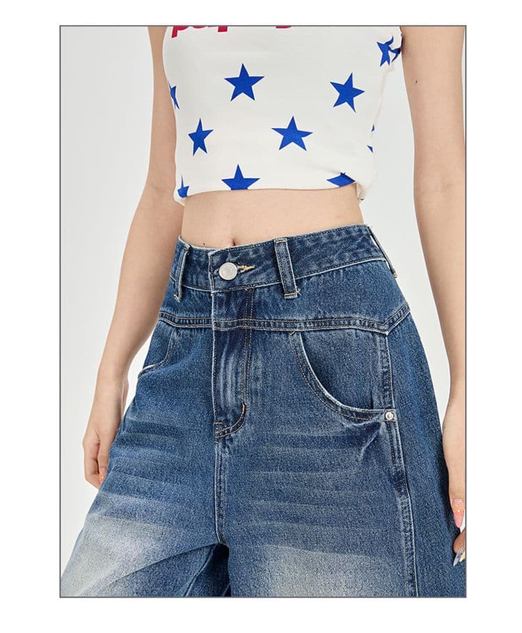여름 신제품 아메리칸 거리 마 오래된 7 점 데님 반바지 여성 하이웨이스트 루즈핏 다용도 와이드 레그 팬츠 상세 이미지 15