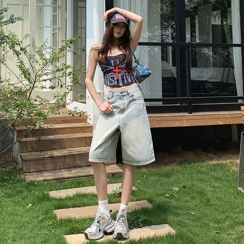 실사 2026 여름 새로운 아메리칸 레트로 하이웨이스트 루즈핏 와이드 레그 팬츠 높음 거리 트렌디 차가운 오부 바지 청바지 여성 이미지 2
