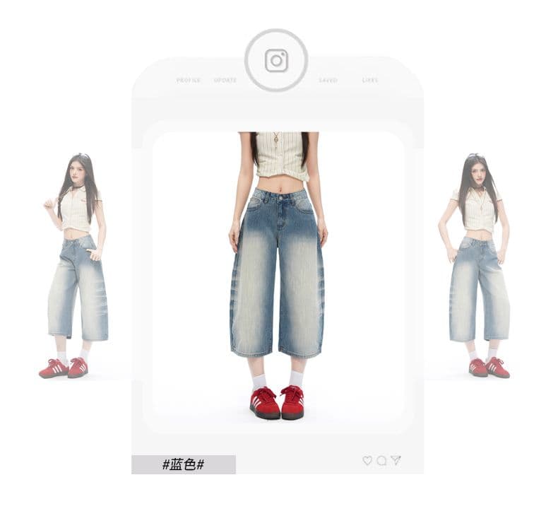 실사 무거운 작업 고양이 반드시 디자인 7부 바지 여름 새로운 모통이 칼 곡물 대나무 마디 원단 루즈핏 넓은 다리 청바지 여성 상세 이미지 6