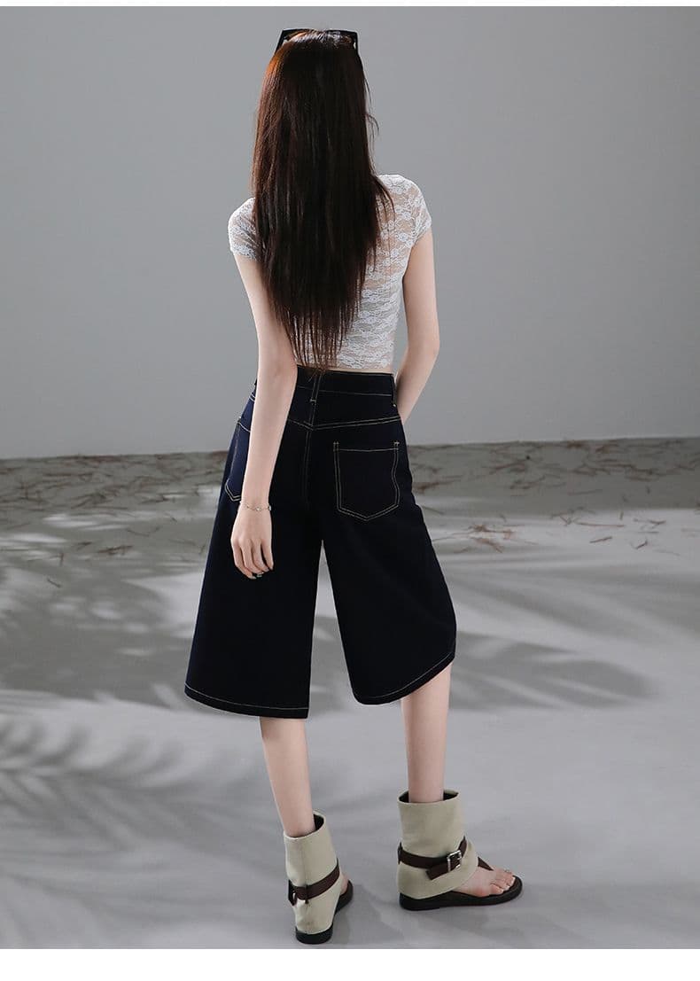 실사 2026 여름 얇은 스타일 아메리칸 레트로 사면 신축 와이드 레그 팬츠 패션 다용도 7 점 청바지 여성 상세 이미지 28