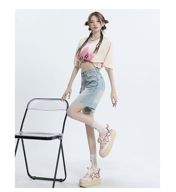 레트로 거친 가장자리 디자인 센스 하이웨이스트 데님 반바지 여성 루즈핏 슬림해 보이는 넓은 다리 오부 바지 바지 상세 이미지 14