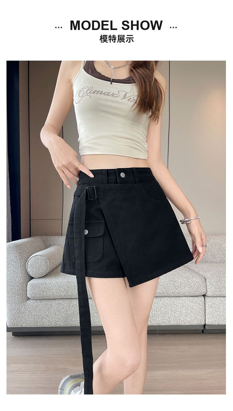 실사 여름 검정색 페이크 레이어드 데님 반바지 여성 새로운 불규칙 하이웨이스트 슬림해 보이는 한 마디 뜨거운 바지 트렌디 상세 이미지 13
