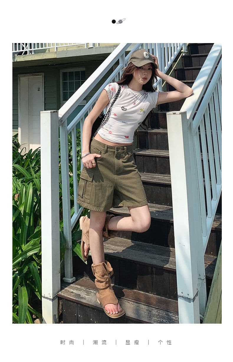 실사 여름 새로운 아메리칸 워싱 마 오래된 순면 워크웨어 청바지 여성 루즈핏 캐주얼 4 점 화이트 반바지 상세 이미지 2