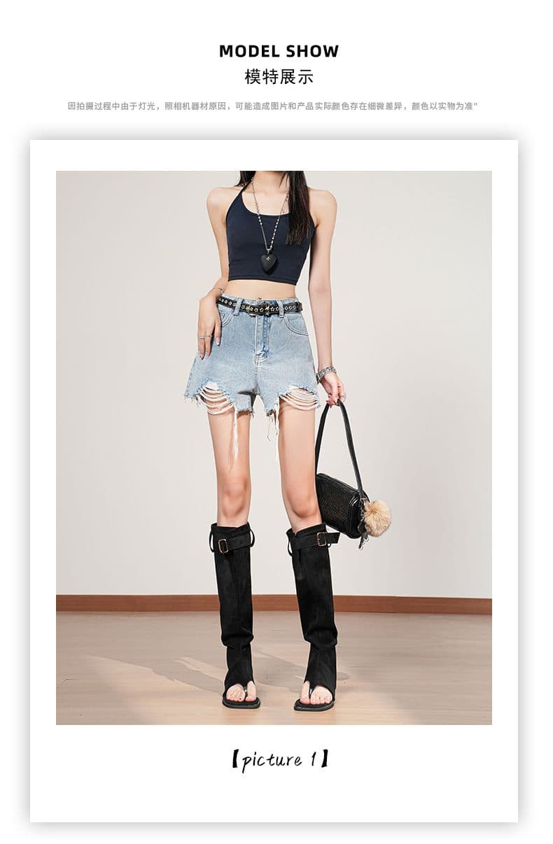 실사 2026 여름 휴가 클래식 싱글 제품 느슨함 거리 일상 찢어진 높은 품질 워시 물 데님 반바지 상세 이미지 6