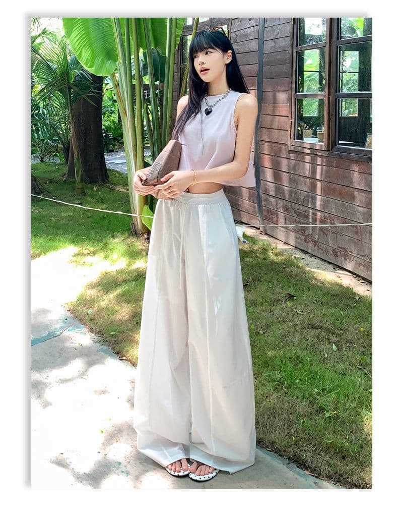실사 2026 여름 아메리칸 캐주얼 허리밴드 펌프 로프 디자인 모통이 칼 일 와이드 다리 운동 바지 여성 상세 이미지 7