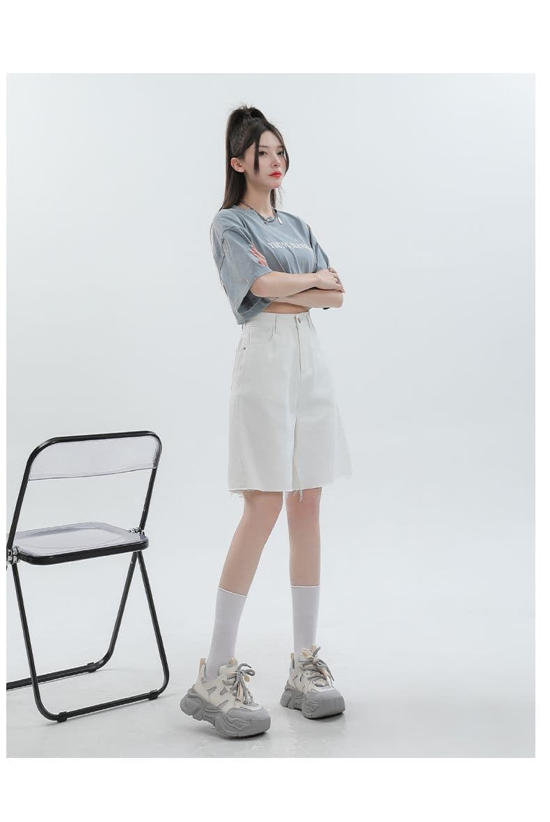 실사 2026 새로운 레트로 블루 데님 반바지 여성 새로운 다용도 하이웨이스트 슬림해 보이는 루즈핏 스트레이트 바지 상세 이미지 17