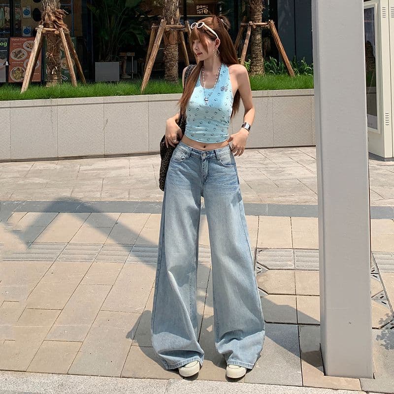 실사 2026 아메리칸 하늘색 스트레이트 청바지 여성 새로운 균열 고양이 반드시 루즈핏 넓은 다리 도루 센스 바지 이미지 4