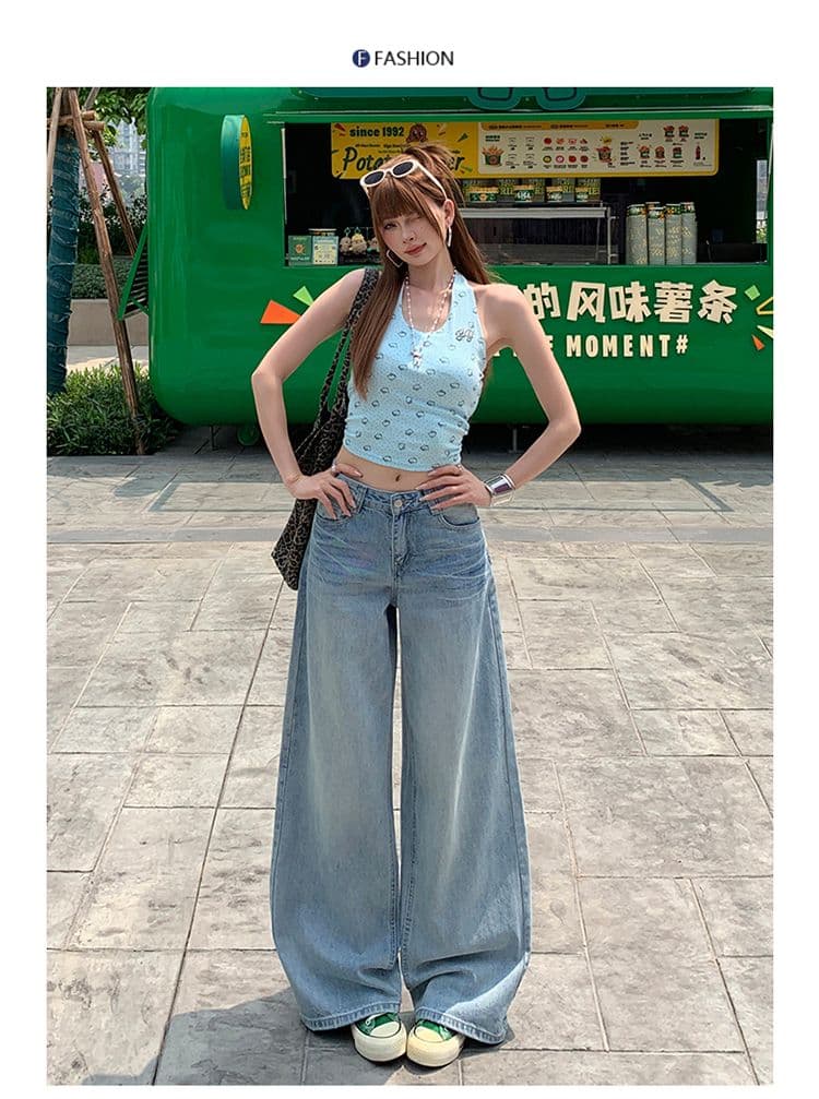 실사 2026 아메리칸 하늘색 스트레이트 청바지 여성 새로운 균열 고양이 반드시 루즈핏 넓은 다리 도루 센스 바지 상세 이미지 7