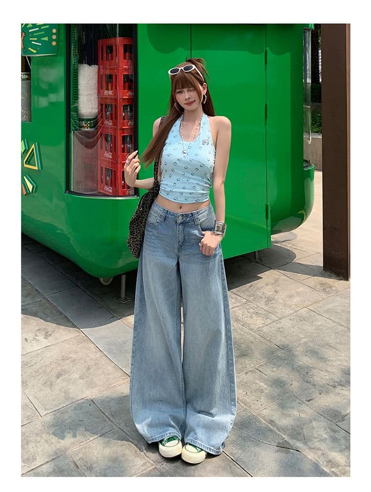 실사 2026 아메리칸 하늘색 스트레이트 청바지 여성 새로운 균열 고양이 반드시 루즈핏 넓은 다리 도루 센스 바지 상세 이미지 8