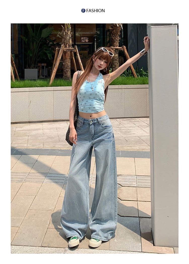 실사 2026 아메리칸 하늘색 스트레이트 청바지 여성 새로운 균열 고양이 반드시 루즈핏 넓은 다리 도루 센스 바지 상세 이미지 14