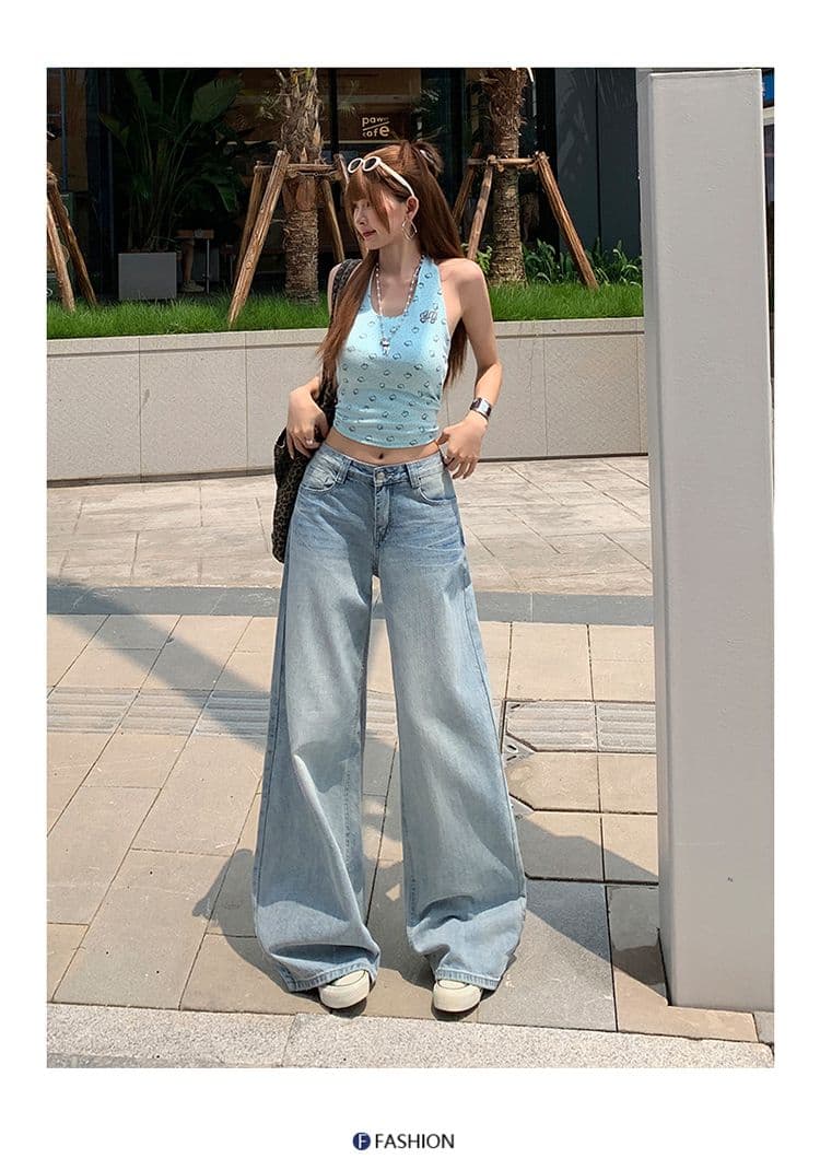 실사 2026 아메리칸 하늘색 스트레이트 청바지 여성 새로운 균열 고양이 반드시 루즈핏 넓은 다리 도루 센스 바지 상세 이미지 16