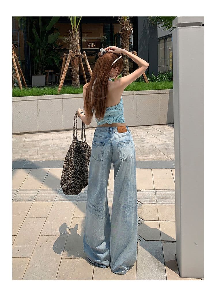 실사 2026 아메리칸 하늘색 스트레이트 청바지 여성 새로운 균열 고양이 반드시 루즈핏 넓은 다리 도루 센스 바지 상세 이미지 18