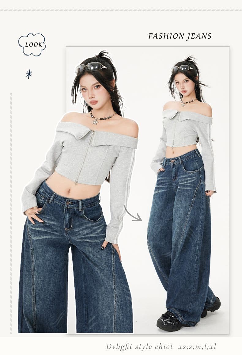 실사 2026 가을 아메리칸 레트로 넓은 다리 청바지 여성 새로운 슬림해 보이는 모통이 칼 바지 도루 센스 바닥 청소 바지 트렌디 상세 이미지 2