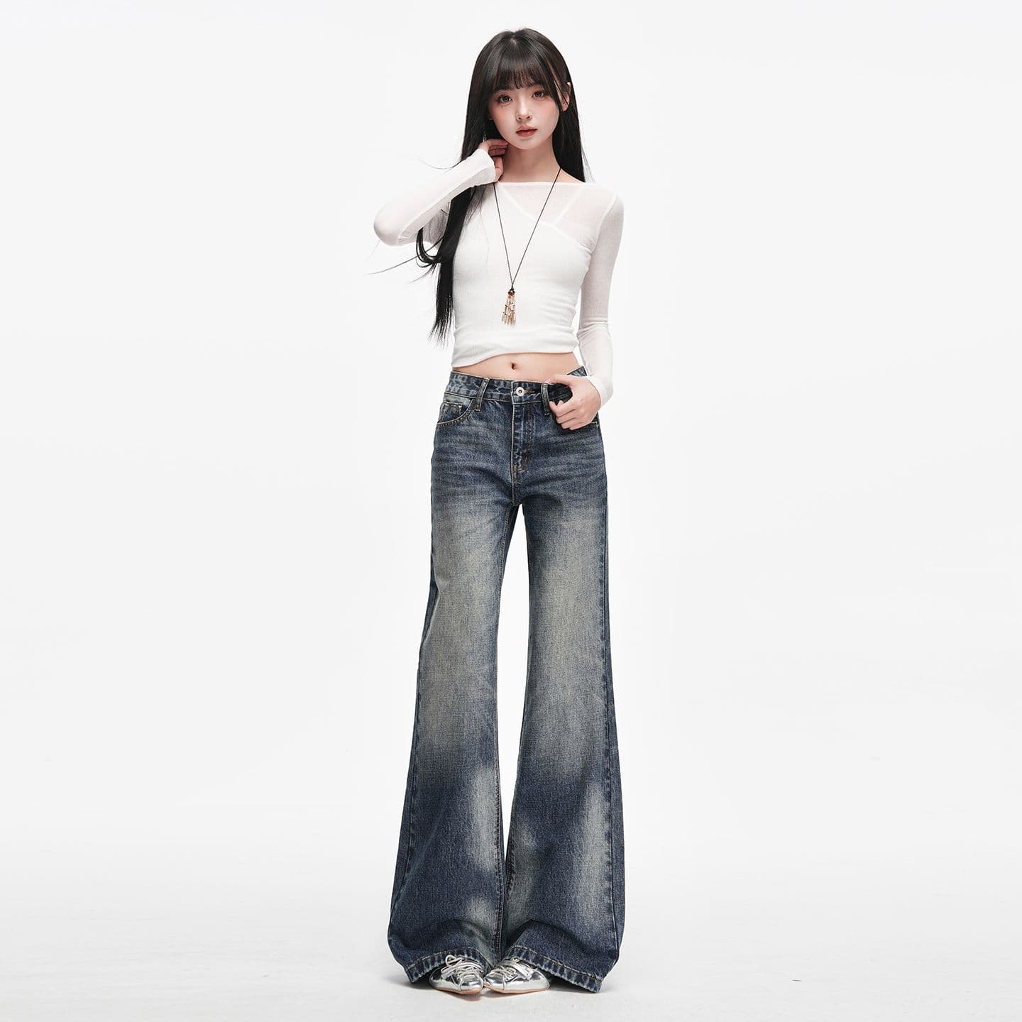 실사 2026 아메리칸 레트로 마 오래된 자연 허리 주머니 자수 2026 년 가을 새로운 청바지 여성 이미지 3