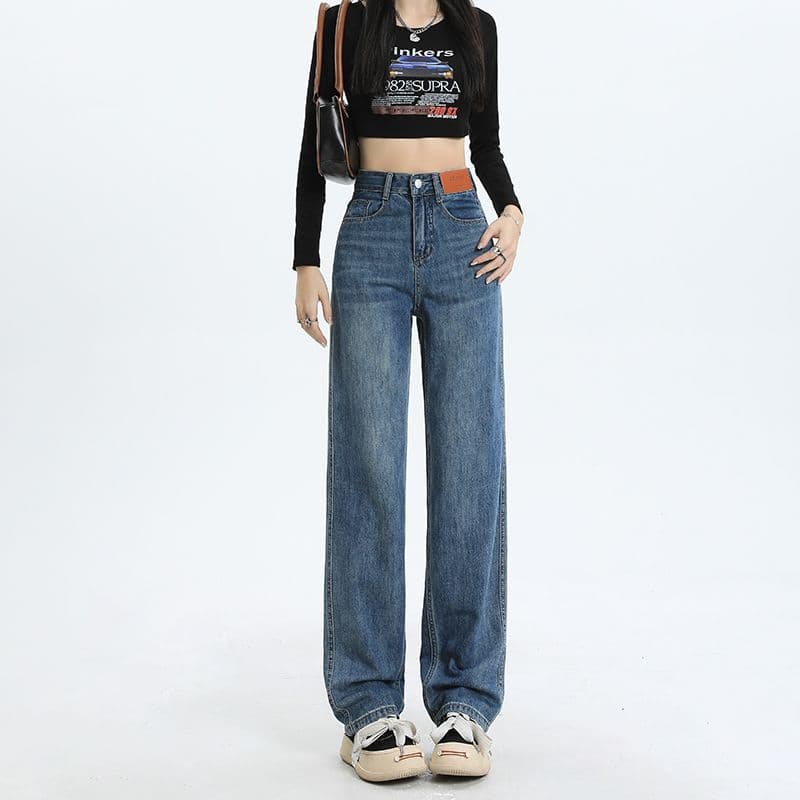 실사 2026 레트로 높음 거리 좁은 에디션 넓은 다리 청바지 여성 루즈핏 스트레이트 하이웨이스트 슬림해 보이는 도루 센스 바닥 청소 바지 여성 이미지 6