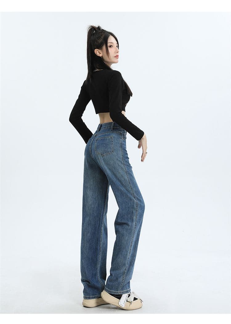 실사 2026 레트로 높음 거리 좁은 에디션 넓은 다리 청바지 여성 루즈핏 스트레이트 하이웨이스트 슬림해 보이는 도루 센스 바닥 청소 바지 여성 상세 이미지 9