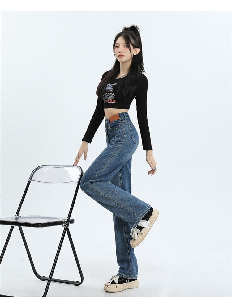 실사 2026 레트로 높음 거리 좁은 에디션 넓은 다리 청바지 여성 루즈핏 스트레이트 하이웨이스트 슬림해 보이는 도루 센스 바닥 청소 바지 여성 상세 이미지 16