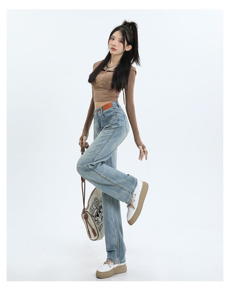실사 2026 레트로 높음 거리 좁은 에디션 넓은 다리 청바지 여성 루즈핏 스트레이트 하이웨이스트 슬림해 보이는 도루 센스 바닥 청소 바지 여성 상세 이미지 25