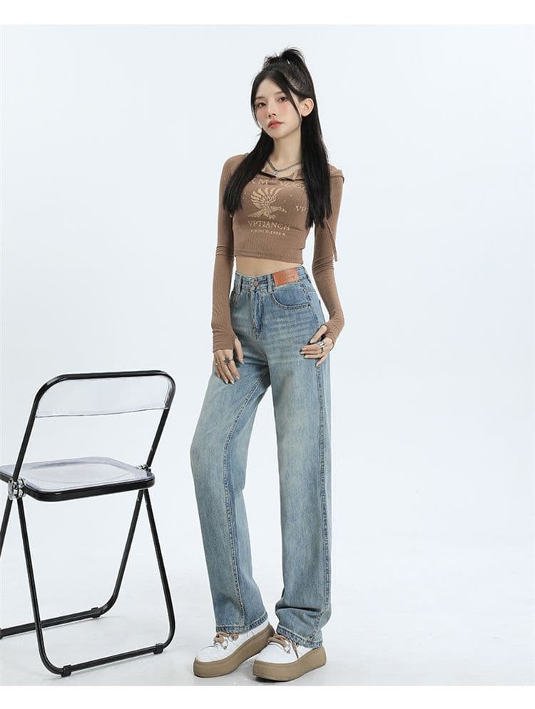 실사 2026 레트로 높음 거리 좁은 에디션 넓은 다리 청바지 여성 루즈핏 스트레이트 하이웨이스트 슬림해 보이는 도루 센스 바닥 청소 바지 여성 상세 이미지 29
